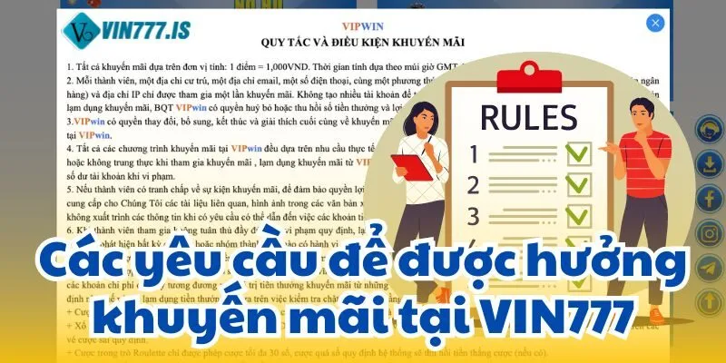 Các yêu cầu để được hưởng khuyến mãi tại VIN777